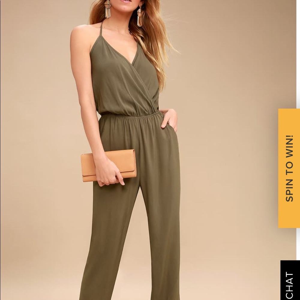 Lulu’s Olive Green Halter Jumpsuit
